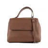 Orciani Sveva Soft Medium Leather Shoulder Bag With Carob Shoulder Strap In Brown
