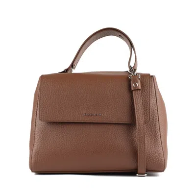 Orciani Sveva Soft Medium Leather Shoulder Bag With Carob Shoulder Strap In Brown