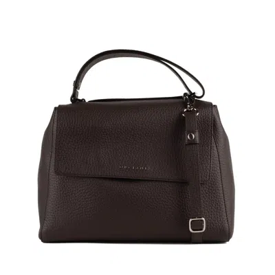 Orciani Sveva Soft Medium Leather Shoulder Bag With Dark Brown Shoulder Strap
