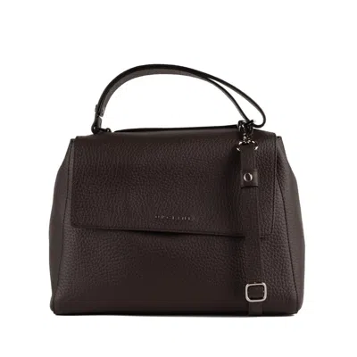 Orciani Sveva Soft Medium Leather Shoulder Bag With Dark Brown Shoulder Strap