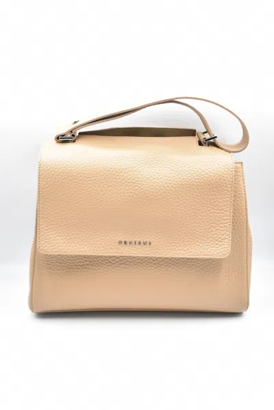 Orciani Sveva Soft Medium Leather Shoulder Bag With Shoulder Strap In White