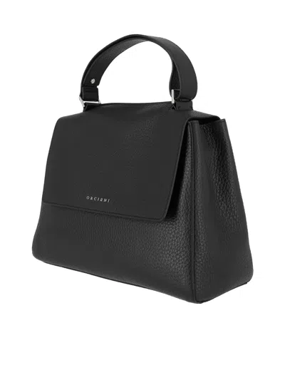 Orciani Sveva Soft Medium Leather Shoulder Bag With Strap In Black