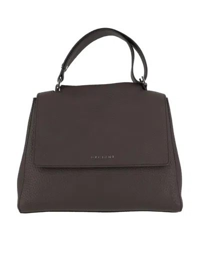 Orciani Sveva Soft Medium Leather Shoulder Bag With Strap In Brown