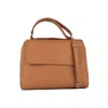 Orciani Sveva Soft Medium Leather Shoulder Bag With White Shoulder Strap In White