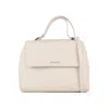 Orciani Sveva Soft Medium Leather Shoulder Bag With White Shoulder Strap