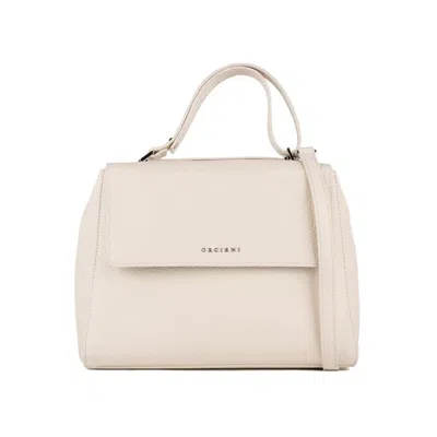 Orciani Sveva Soft Medium Leather Shoulder Bag With White Shoulder Strap