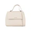 Orciani Sveva Soft Medium Leather Shoulder Bag With White Shoulder Strap In Neutral
