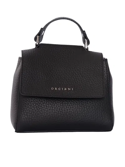Orciani Sveva Soft Mini Leather Handbag With Strap In Black