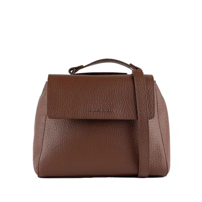 Orciani Sveva Soft Small Carob-colored Leather Handbag With Shoulder Strap In Brown