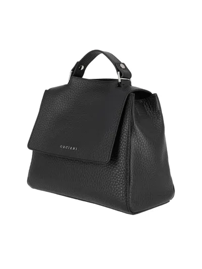 Orciani Sveva Soft Small Leather Handbag With Strap In Black