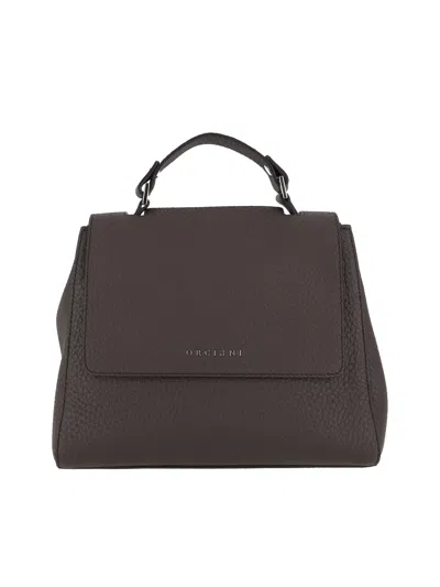 Orciani Sveva Soft Small Leather Handbag With Strap In Brown