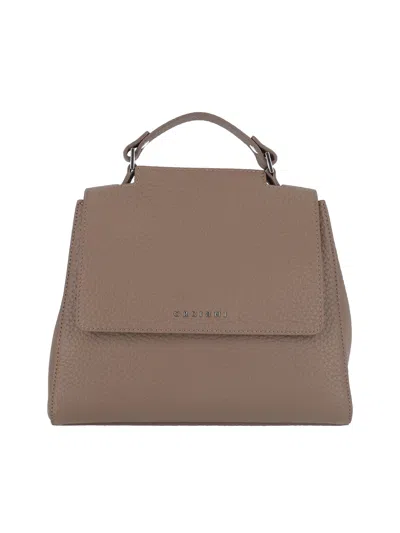 Orciani Sveva Soft Small Leather Handbag With Strap In Brown