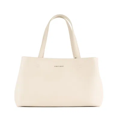Orciani Tata Soft Ivory Colored Leather Shoulder Tote Bag In White