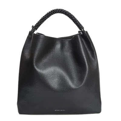 Orciani Textured Black Leather Shoulder Bag