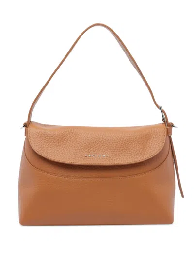 Orciani Textured Flap Shoulder Bag In Brown