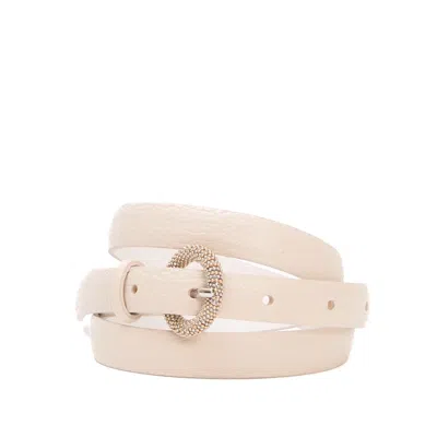 Orciani Textured Leather Belt With Round Rhinestone Buckle In Neutral
