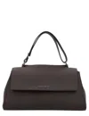 Orciani Textured Leather Handbag With Adjustable Handle And Magnetic Closure In Brown