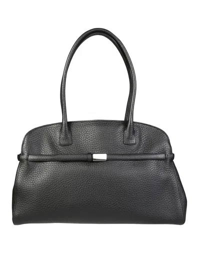 Orciani Textured Leather Handbag With Detachable Strap In Black