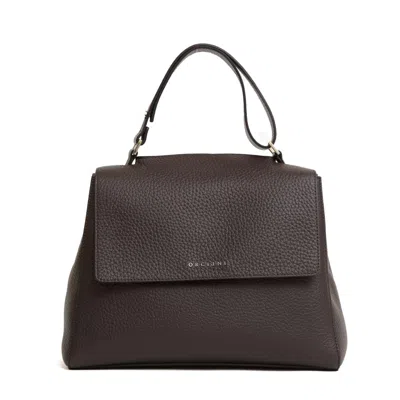 Orciani Textured Leather Handbag With Magnetic Flap Closure In Brown