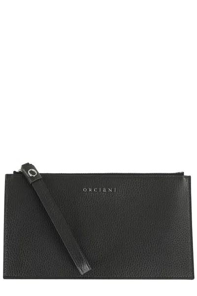 Orciani Textured Leather Pochette With Zip Closure