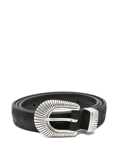 Orciani Textured Leather Sunray Buckle Belt In Black