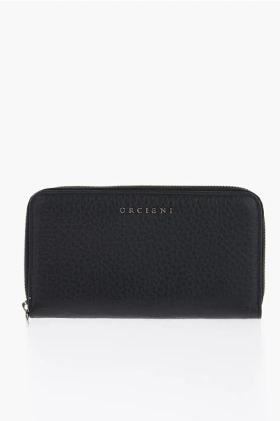 Orciani Textured Leather Wallet With Metal Logo In Black