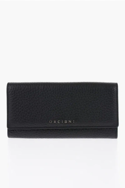 Orciani Textured Leather Wallet With Silver Tone Logo In Black