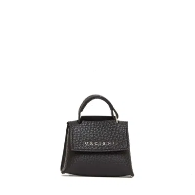 Orciani Textured Soft Nero Leather Charms Handbag In Gray