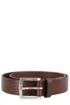 Orciani Textured Wave Leather Belt With Metallic Buckle In Brown