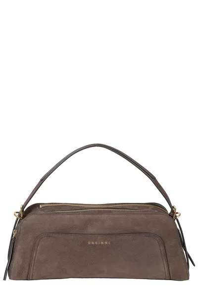 Orciani The Address 38 Nabucco Elongated Calf Leather Handbag In Grey