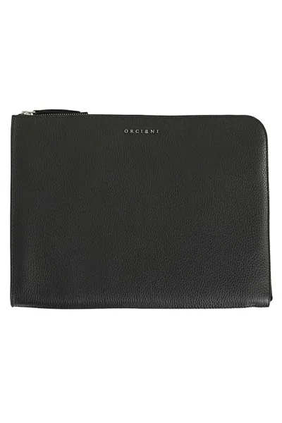 Orciani Timeless Document Clutch Bag In Black