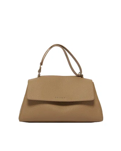 Orciani Trapezoidal Sveva Longuette Pebbled Handbag In Brown