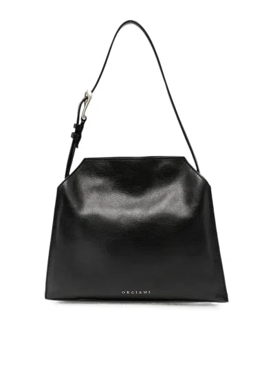 Orciani Trinity Lagoon Small Leather Shoulder Bag In Black