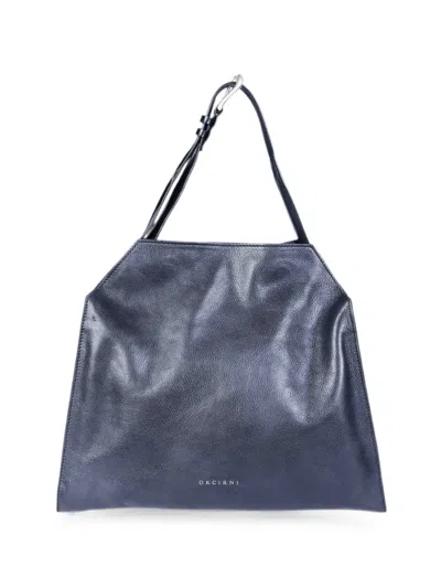 Orciani Trinity M Lagoon Leather Shoulder Bag In Black