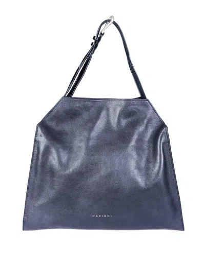 Orciani Trinity M Lagoon Smooth Leather Shoulder Bag In Blue