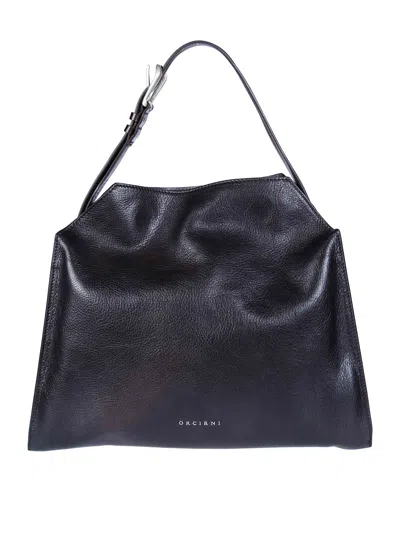 Orciani Trinity M Lagoon Textured Leather Shoulder Bag In Black