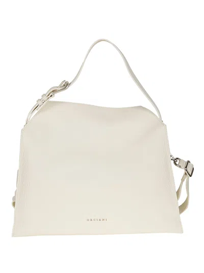 Orciani Trinity Medium Textured Leather Shoulder Bag In White
