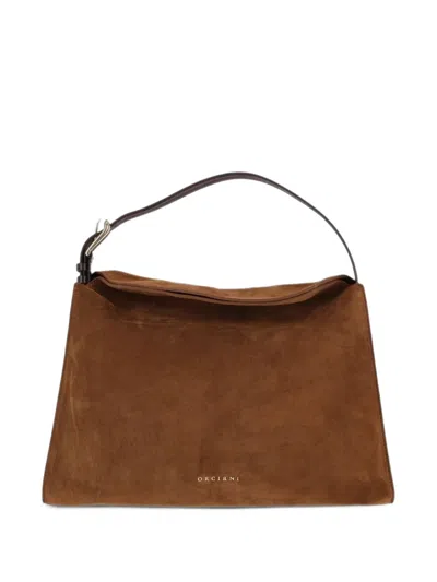 Orciani Trinity Suede Buckle-strap Shoulder Bag In Brown