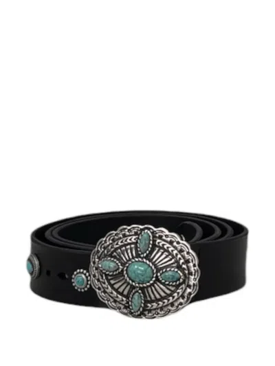 Orciani Turquoise-embellished Leather Belt In Black