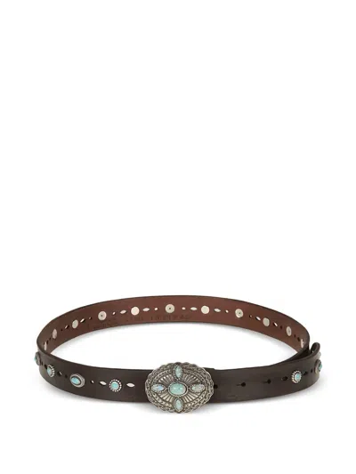 Orciani Turquoise-embellished Perforated Belt In Gold