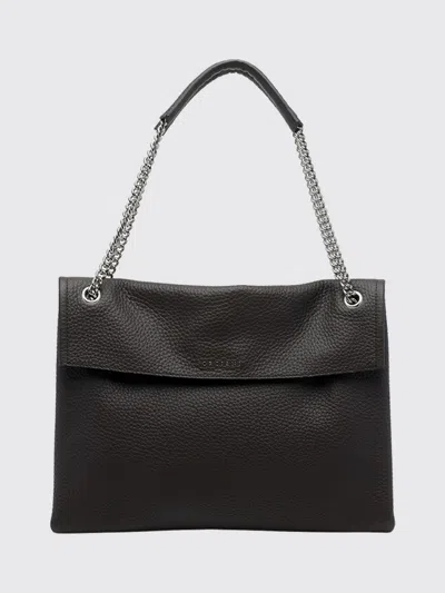 Orciani Venus Medium Shoulder Bag In Hammered Leather With Chain-mail Handle In Black