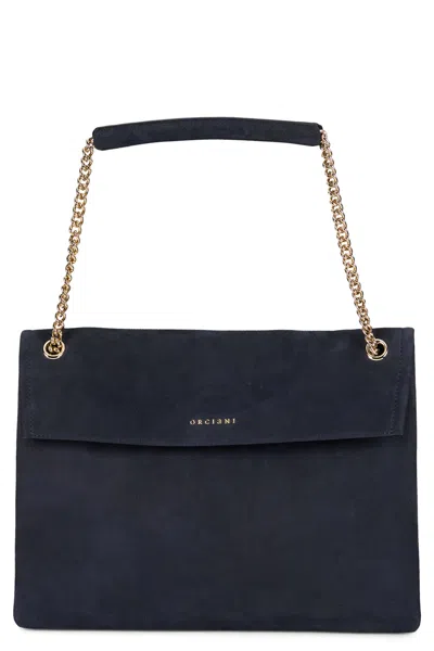 Orciani Venus Nabucco Leather Shoulder Handbag With Chain Handle In Blue