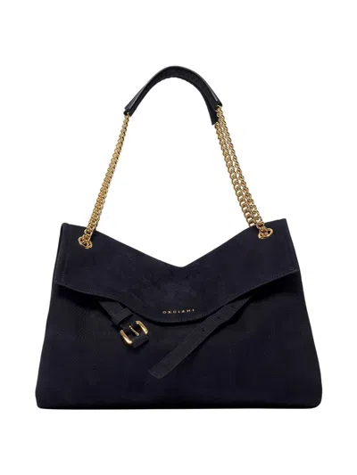 Orciani Venus Nabucco Midi Nubuck Leather Shoulder Bag In Black