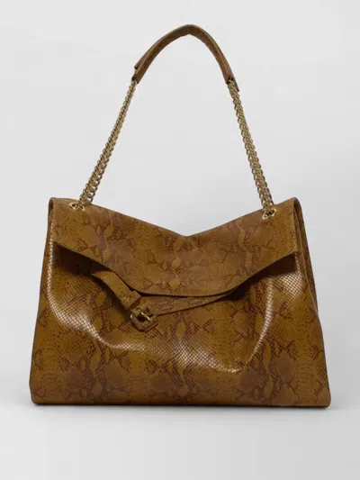 Orciani Venus Shoulder Bag Chain Strap Snake Print In Brown