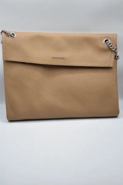 Orciani Venus Soft Midi Grained Leather Shoulder Bag In White