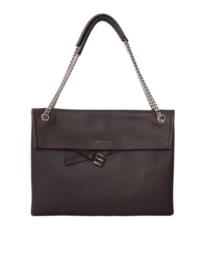 Orciani Venus Soft Midi Pebbled Leather Shoulder Bag In Brown