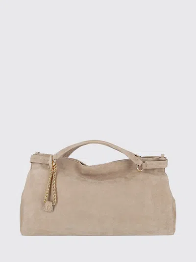 Orciani Virgo Handbag In Nubuck Leather With Double Handle And Logo Charm In Neutral
