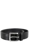 Orciani Wave-textured Leather Belt With Metallic Buckle Closure In Black