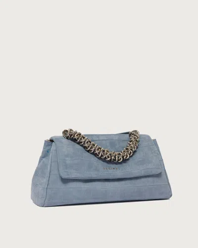 Orciani Women's Mini Suede Long Handbag With Metal Handle In Blue