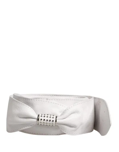 Pre-owned Orciani Women White Leather Embellished Wide Waist Cintura Women's Belt ()